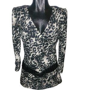 Guilty Leopard Print Faux Wrap Women's Top With Attached Belt Size L
